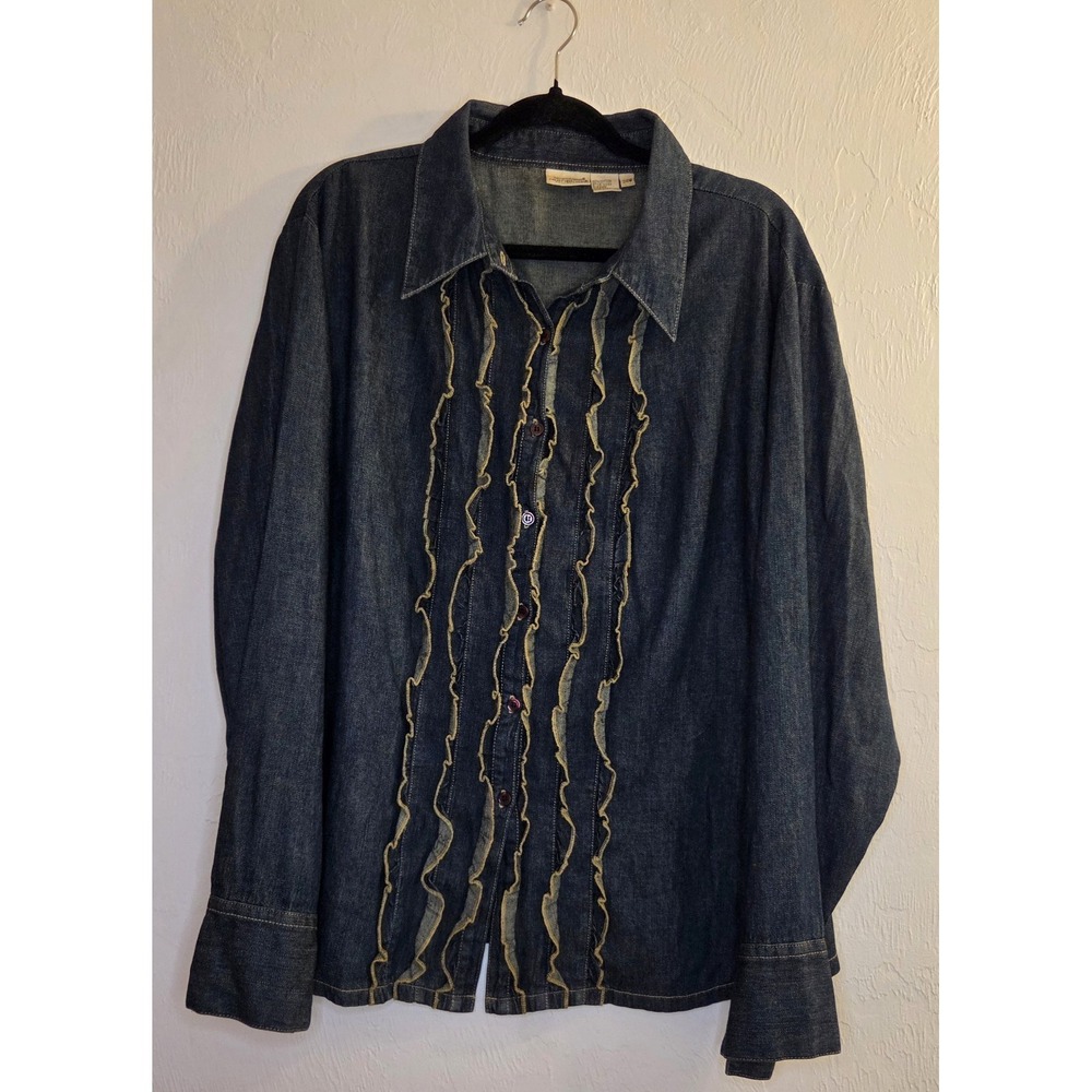 Newport News Jeanology Vtg Ruffle Frnt‎ Top 24w Western Prairie Cowgirl y2k Boho